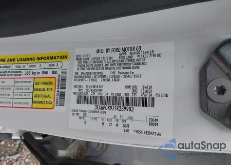 2015 Ford Fusion Titanium from USA, damaged, VIN 3FA6P0K97FR239903